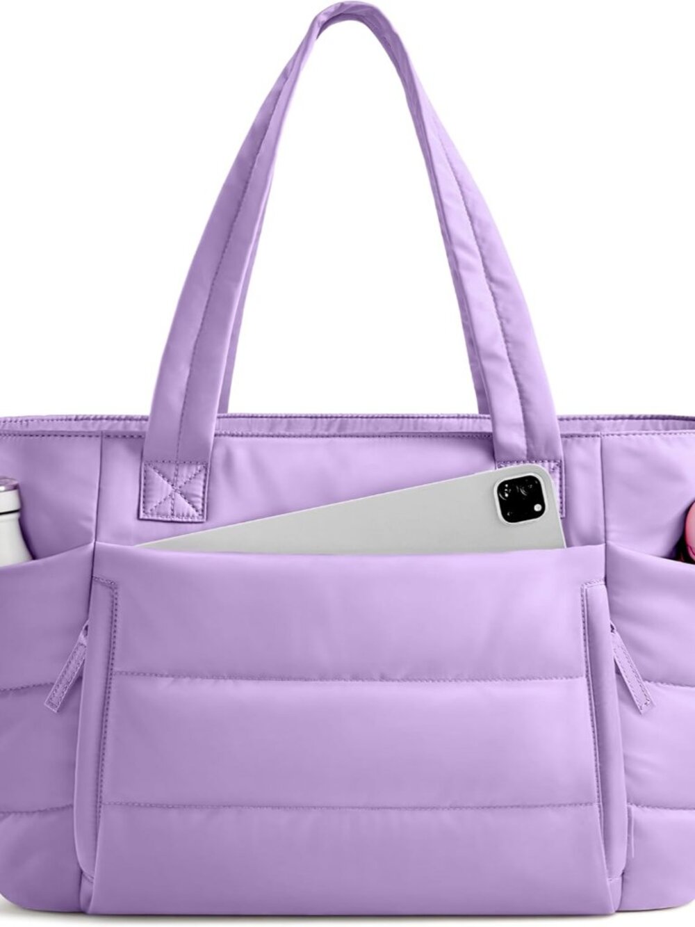 Tote Bag for Women with Zipper, Quilted Puffer Tote Bag with Compartments, Light